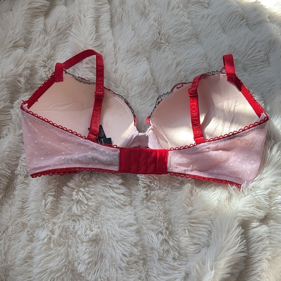 Victoria’s Secret 34D Push Up Bra Pink Red Floral Embroidered Lace Sexy Lingerie - Picture 2 of 8